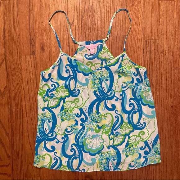 Lilly Pulitzer Dusk Racerback Resort White Crystal Coast silk top size XS - Picture 2 of 13